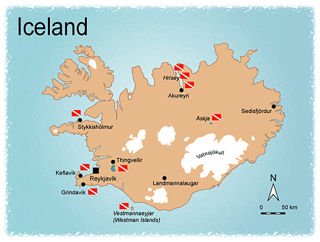 iceland volcanoes map. Map of Iceland#39;s Best Dives